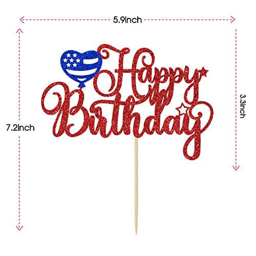 4th of July Happy Birthday Cake Topper - Patriotic Party Decor
