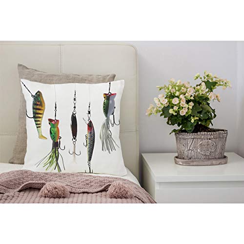 Fishing Bait & Hook Decorative Pillow Cover 18 x 18 Inch Cotton Linen – Versuswolf