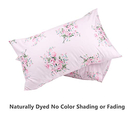 2 Pack Pink Floral Pillowcases - 100% Cotton, 600 Thread Count, 20x30 in