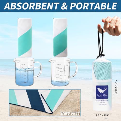 Whale Flotilla Large Quick Dry Beach Towel - Cabana Aqua, 30"x60"
