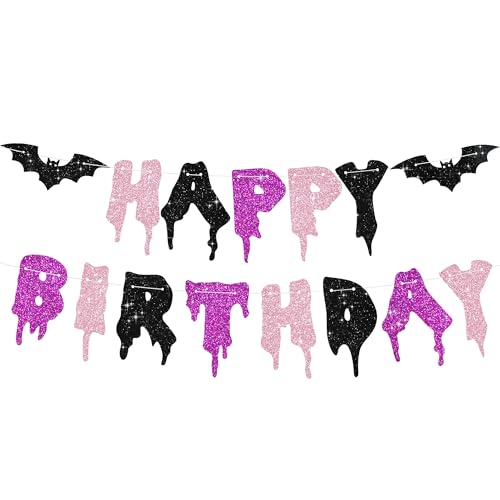 Happy Birthday Halloween Banner - No DIY Glitter Party Decoration