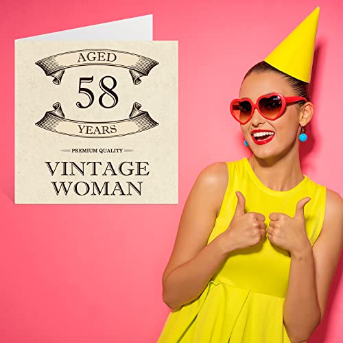 Vintage 58th Birthday Card for Women - Fun & Premium Quality