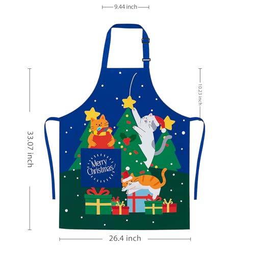 Christmas Funny Apron, Adjustable Kitchen Bib Apron with Cat Design