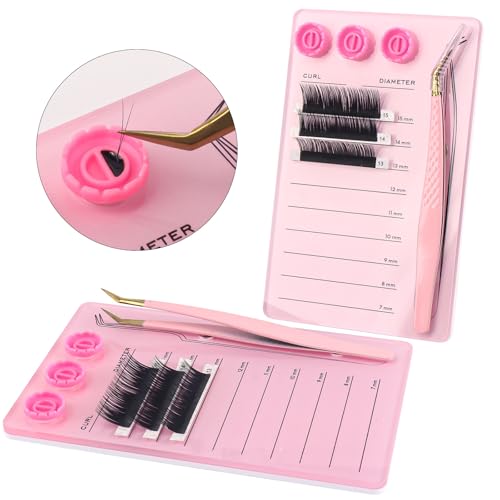 Pink Acrylic Eyelash Extension Pallet Kit with Tweezers