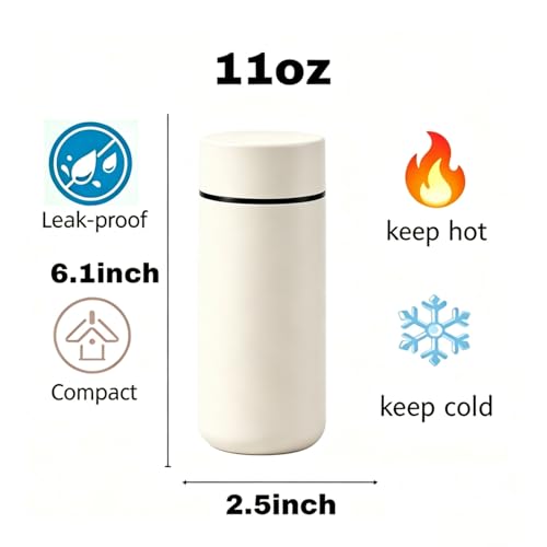 OZXUJCV 11oz Small Insulated Coffee Tumbler - Leakproof Stainless Steel Flask, Beige