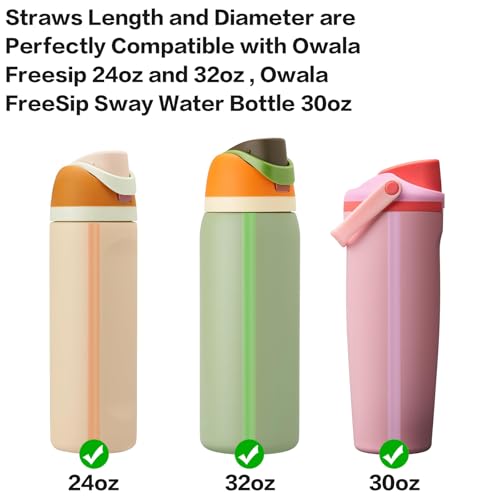 Bubrike Replacement Straws for Owala FreeSip & Sway Water Bottles - 6 Colors, Pink, Blue, Purple, Orange, Yellow, Grass Green, BPA-Free, Includes Cleaning Brush