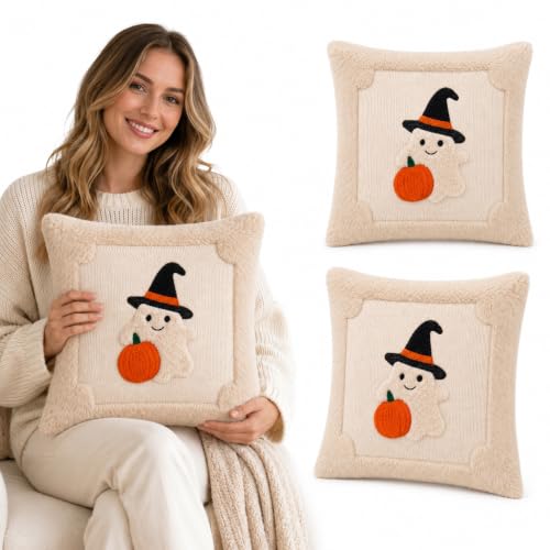 Halloween Ghost Throw Pillow Covers 18x18, Soft Plush Set of 2