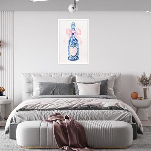 Funky Pink Bow Champagne Bottle Canvas Art - 8x12in Unframed