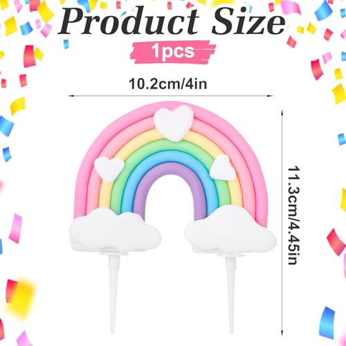Pastel Rainbow Cake Topper for Birthday Parties - Soft Pottery Decoration