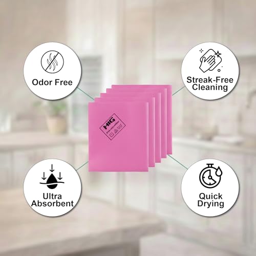 Professional Grade PVA Microfiber Cleaning Towels - 5 Pack, Pink