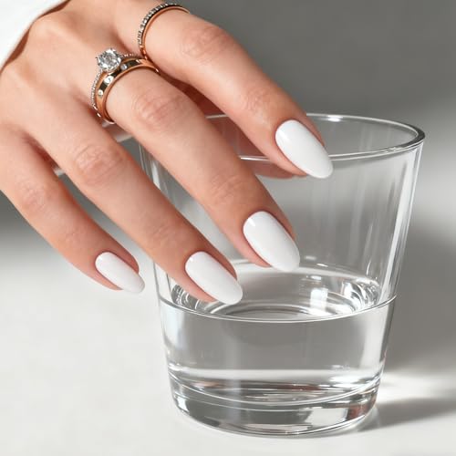 AddFavor Short Almond Press on Nails White Glossy Fake Nails Kit