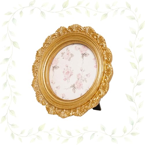 3x3 Round Vintage Picture Frame, Antique Bronze Ornate Mini Photo Frame