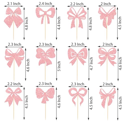 24 PCS Bow Cupcake Toppers for Birthday Party Decorations