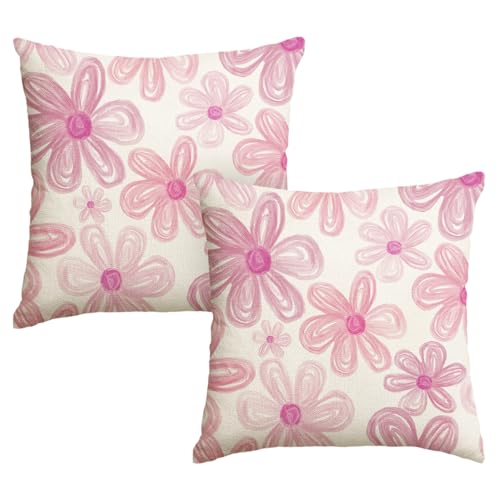 AVOIN colorlife Pink Daisy Throw Pillow Covers, 18x18 Inch, Set of 2