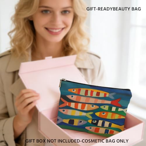 Fish Print Waterproof Makeup Bag & Travel Toiletry Pouch for Women