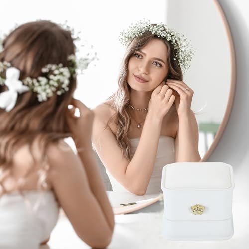 PATIKIL White Velvet Ring Box 2 Pack Wedding & Proposal Jewelry Holders