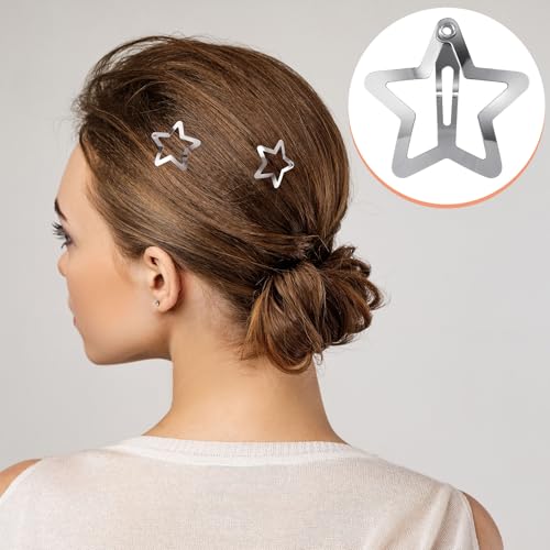 Mxxipp 20pcs Star Hair Clips for Women, Non-Slip Silver Metal Snap Barrettes