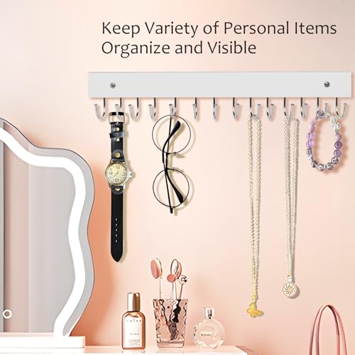 White 2-Pack Wall Mount Key Holder with 28 Rotating Metal Hooks, 14.6"