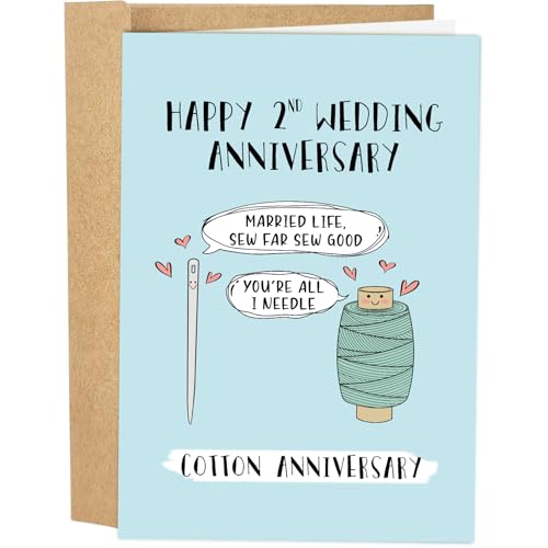 Funny 2 Year Anniversary Card for Husband & Wife - Cotton Theme