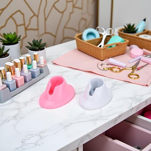 PurYupearl 2 Pcs Soft Rubber Nail Polish Bottle Holder Stand Anti-Spill Pink