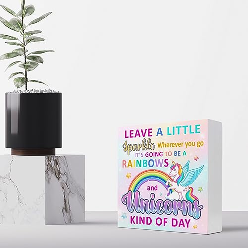 Leave a Little Sparkle Unicorn Wood Block Sign, 5-inch Desk Decor