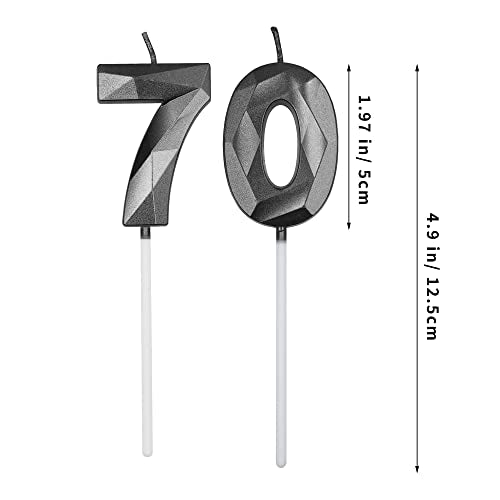 Black 3D Diamond Number 70 Birthday Candles - 2 Pack