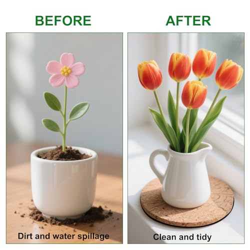 8-Inch Cork Plant Coasters - Set of 3, Super Absorbent & Waterproof