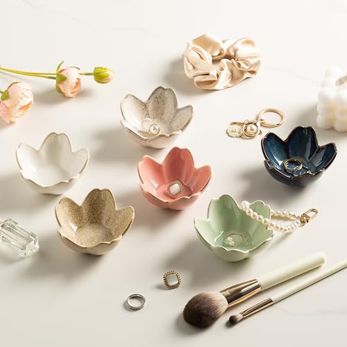 Ceramic Flower Ring Holder Dish - Small Jewelry Tray for Decor