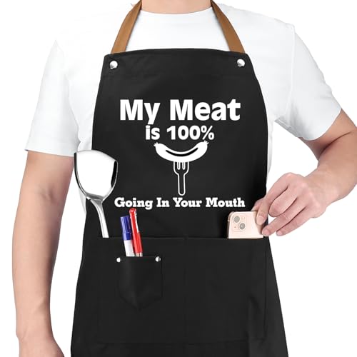 Funny Chef Apron for Men Women - Naughty Cooking Gift for Boyfriend Husband - D My Meat is 100% Going in Your Mouth Variation