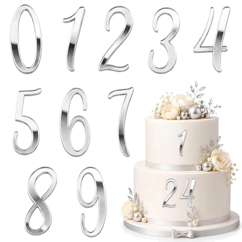 10PCS Silver Acrylic Cake Number Toppers Set - 0-9 Birthday Decor
