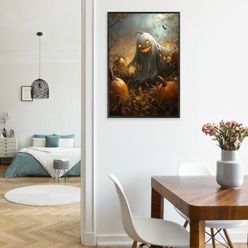 Vintage Halloween Wall Art - Ghost & Pumpkin Poster 12x16in