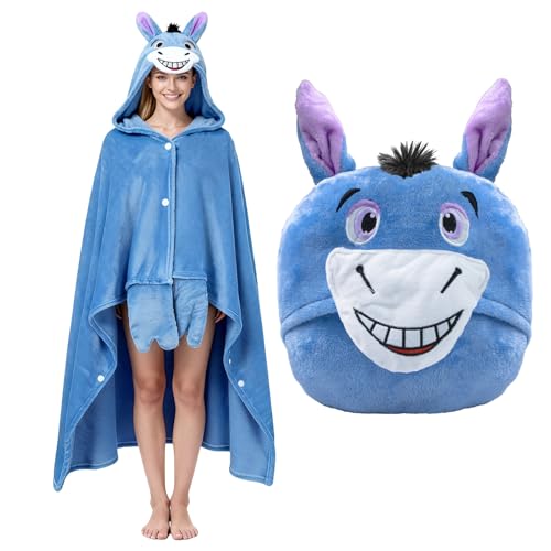 Blue Donkey Wearable Hoodie Blanket for Adults - Flannel Comfort