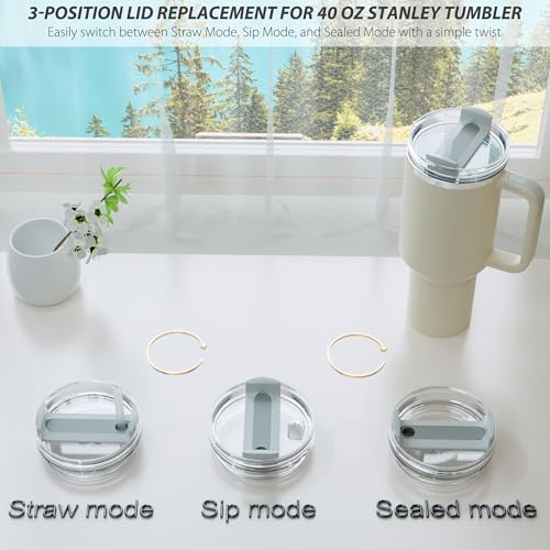 40 oz Tumbler Lid Replacement, Tumbler Lids Fit for Stanley Quencher, No Straw, Replacement Covers for Stanley Cup Accessories (Grey)