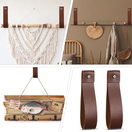 10pcs Brown PU Leather Hanging Straps Wall Hooks for Towels & Curtains