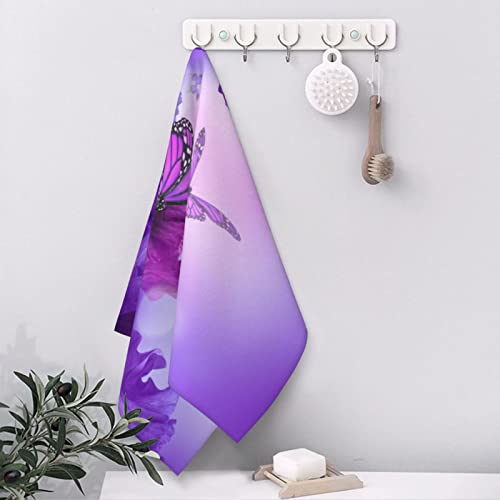B TREE Decorative Hand Towel - Butterfly Purple Flowers, 27.5" x 16"
