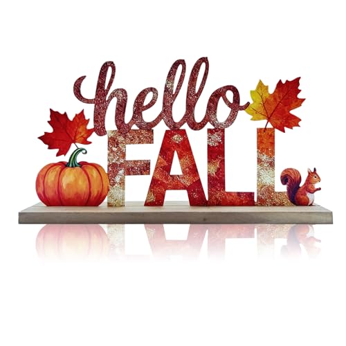 Hello Fall Metal Tabletop Sign - Rustic 3D Harvest Pumpkin Decor