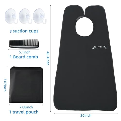 Beard Catcher Bib and Apron for Shaving with Suction Cups and Comb