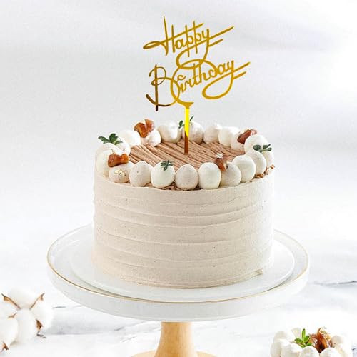 Gold Acrylic Happy Birthday Cake Topper - Elegant Party Decor