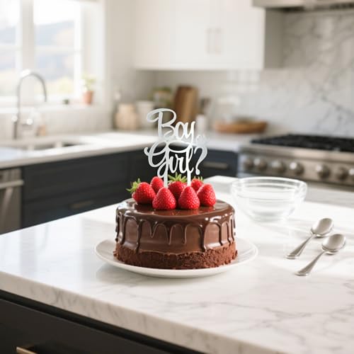 Silver Acrylic Boy or Girl Cake Topper - Gender Reveal Decoration