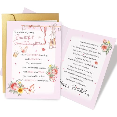 Granddaughter Birthday Card - Cute & Sweet Design - 8x5.3in