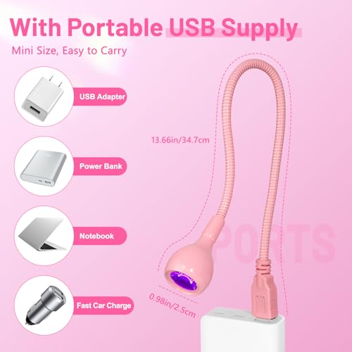 AORAEM 3W USB UV Nail Lamp with Flexible Gooseneck - Pink Portable Gel Curing Light