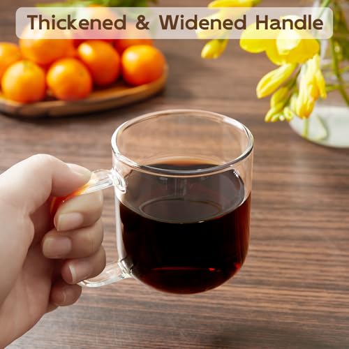 BWODYAY 8 oz Glass Coffee Mugs, Set of 2 Clear Borosilicate Tea Cups