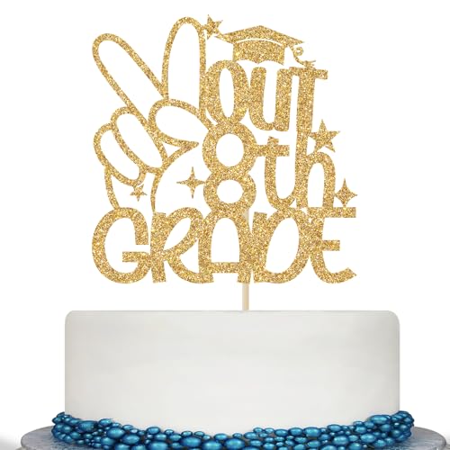 Gold Glitter 8th Grade Graduation Cake Topper - Class of 2024