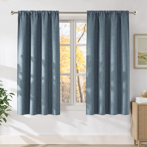 NICETOWN Linen Mist Blue Room Darkening Curtains 42"W x 63"L, Pack of 2