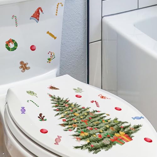 Christmas Toilet Seat Decals Snowman & Tree Waterproof Self-Adhesive Set