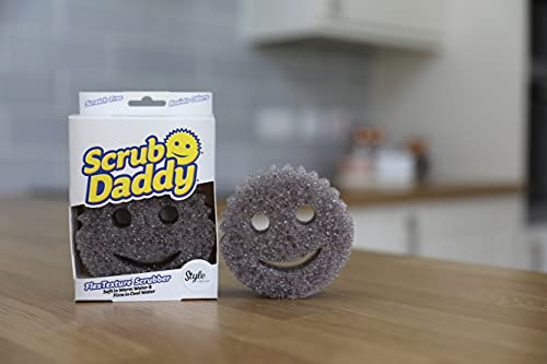 Scrub Daddy Style Dish Sponge, Smiley Face Sponges for Cleaning & Washing Up - Kitchen Non Scratch Scourers with FlexTexture Firm & Soft Scrubbing, Dishwashing Scrubber - Grey