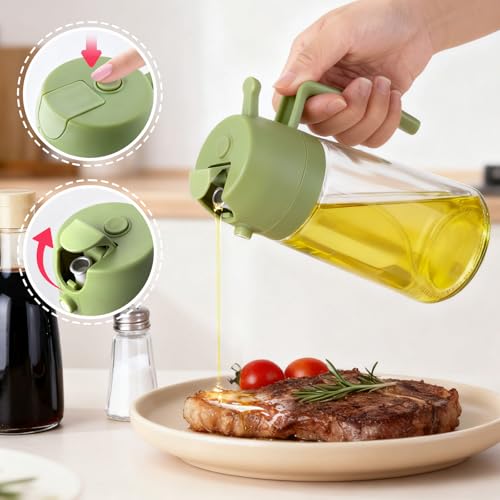 2Pcs Glass Oil Sprayer for Cooking, 16oz Dual-Function Dispenser - Black+Green