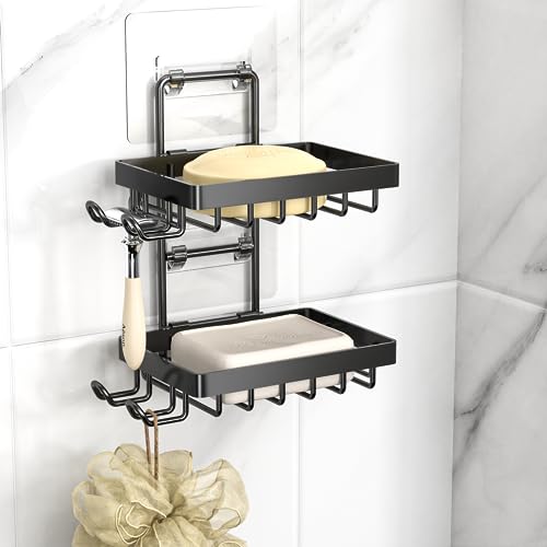 Moforoco Wall-Mounted Soap Holder - Stainless Steel with Hooks