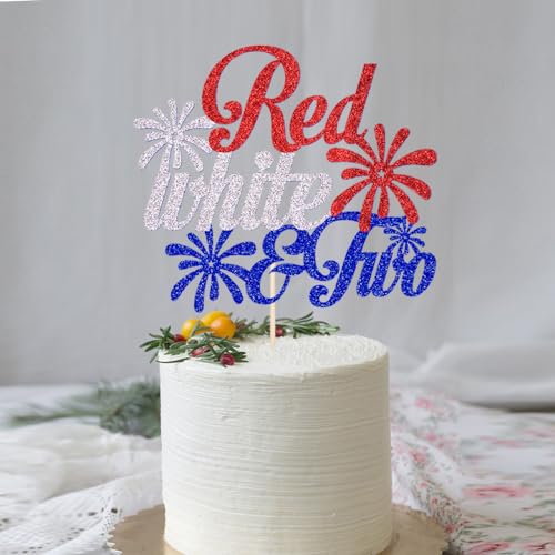 Red White & Two Cake Topper for 4th of July Birthday Party