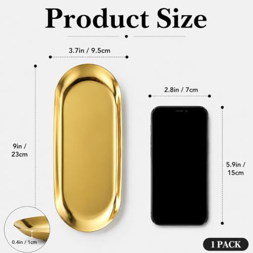 Small Gold Decorative Tray for Jewelry, Perfume & Keys